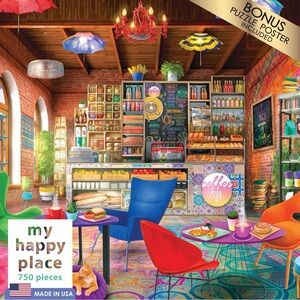Rose Art My Happy Place 750-Piece Puzzle - Colorful Cafe Scene  Boho Coffeeshop